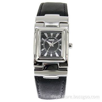 Ladies' Stainless Steel Watch with Genuine Leather Band and CE/RoHS Marks